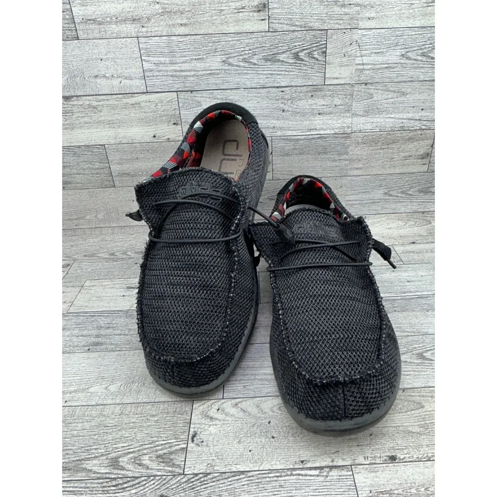 Hey Dude Wally Sox Men Sz 11 Jet Black Stretch Knit Slip On Loafers 110354935